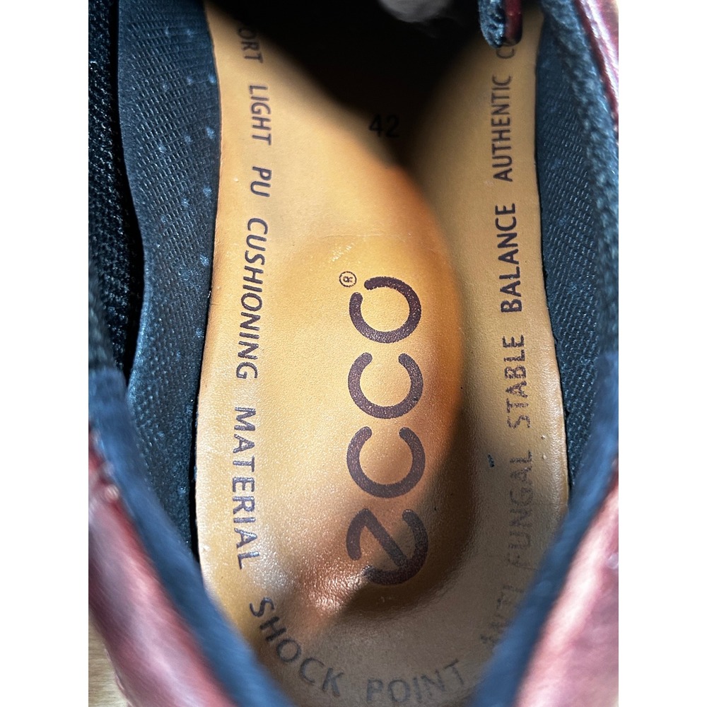 ECCO Mens Leather Square Bicycle Toe DerShoes Burgundy Mahogany Size 42by - Picture 8 of 9